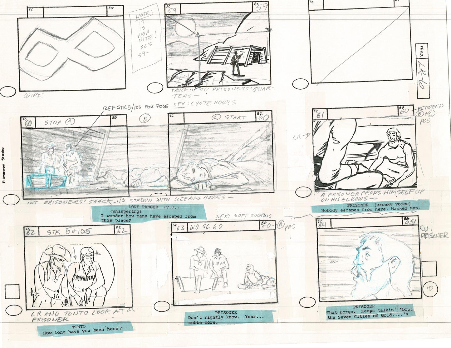 Lone Ranger Western Storyboard Animation Animation Page from Filmation 1980 E-013