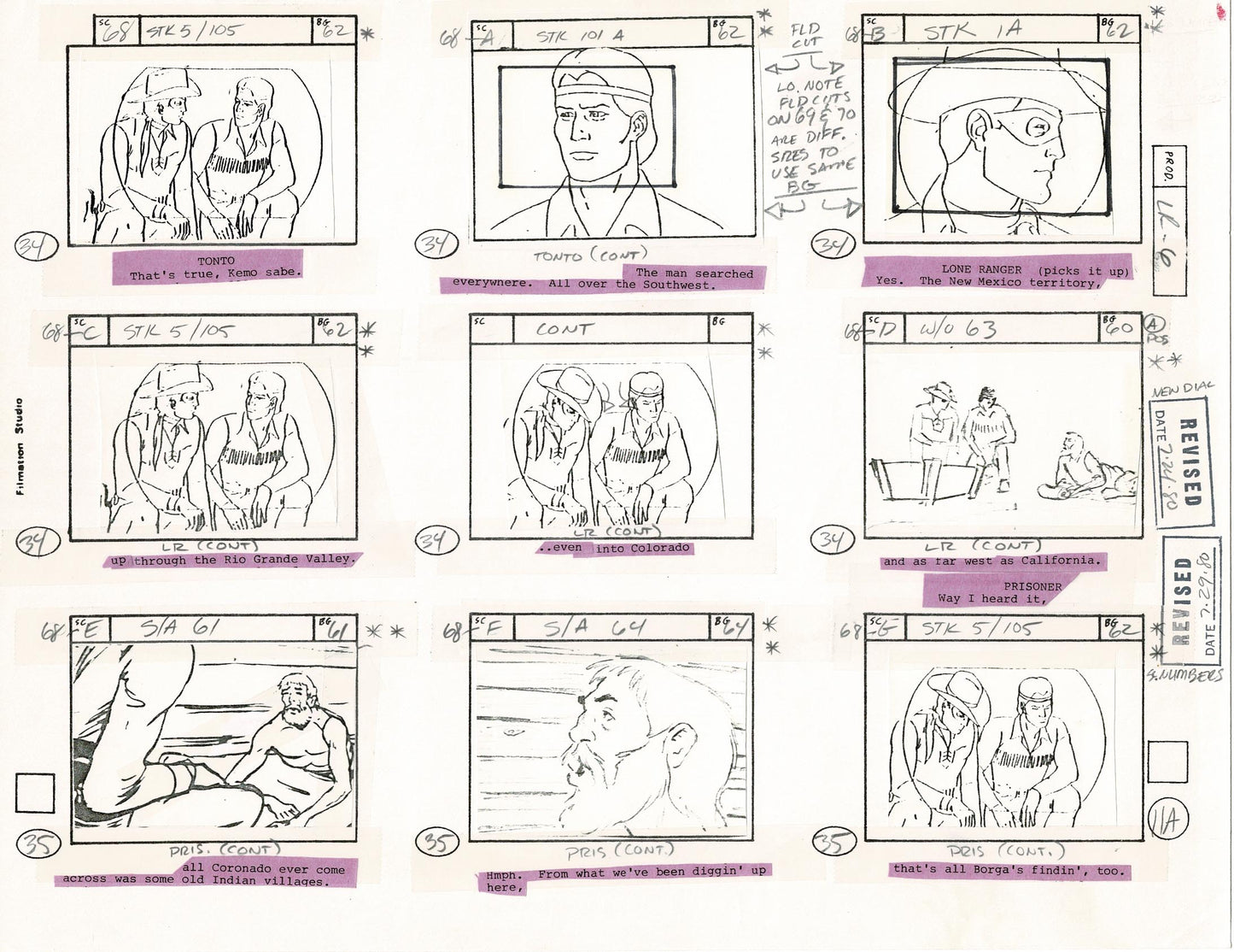 Lone Ranger Western Storyboard Animation Animation Page from Filmation 1980 E-015