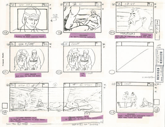 Lone Ranger Western Storyboard Animation Animation Page from Filmation 1980 E-016