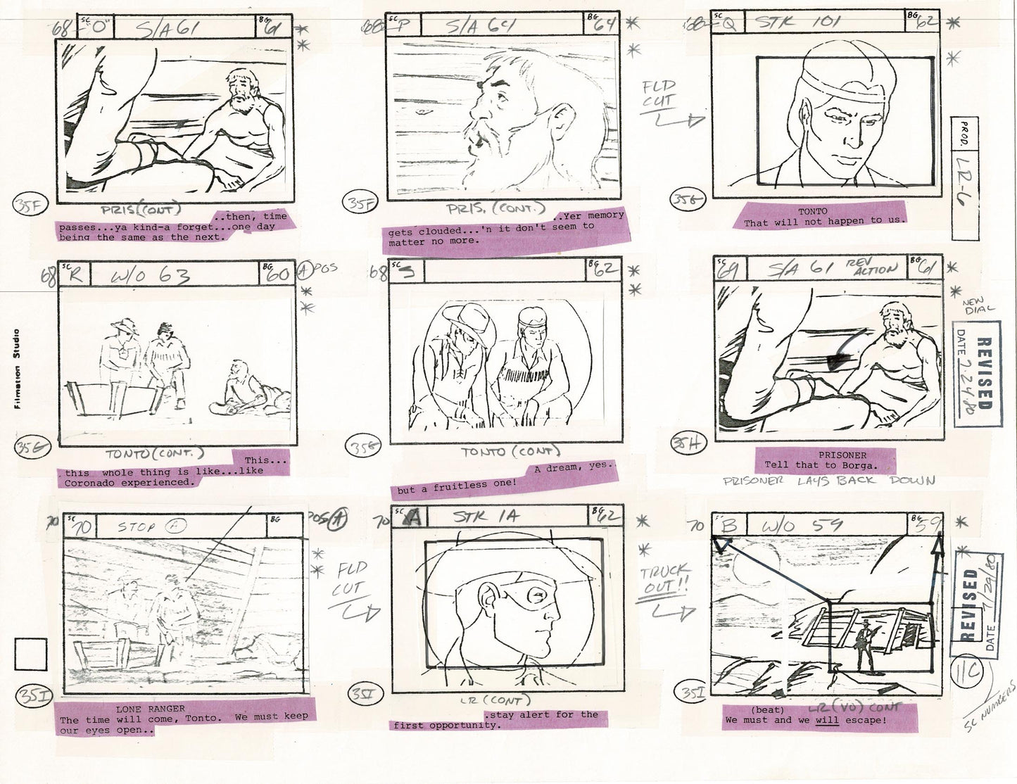 Lone Ranger Western Storyboard Animation Animation Page from Filmation 1980 E-017