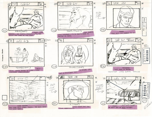 Lone Ranger Western Storyboard Animation Animation Page from Filmation 1980 E-017