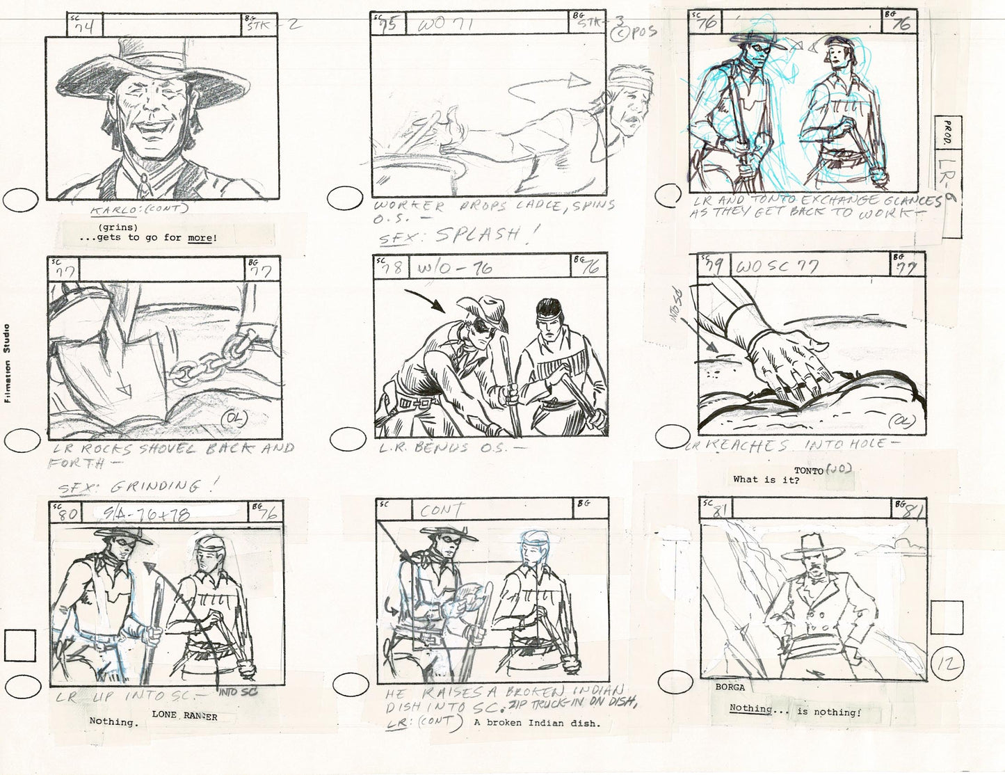 Lone Ranger Western Storyboard Animation Animation Page from Filmation 1980 E-018