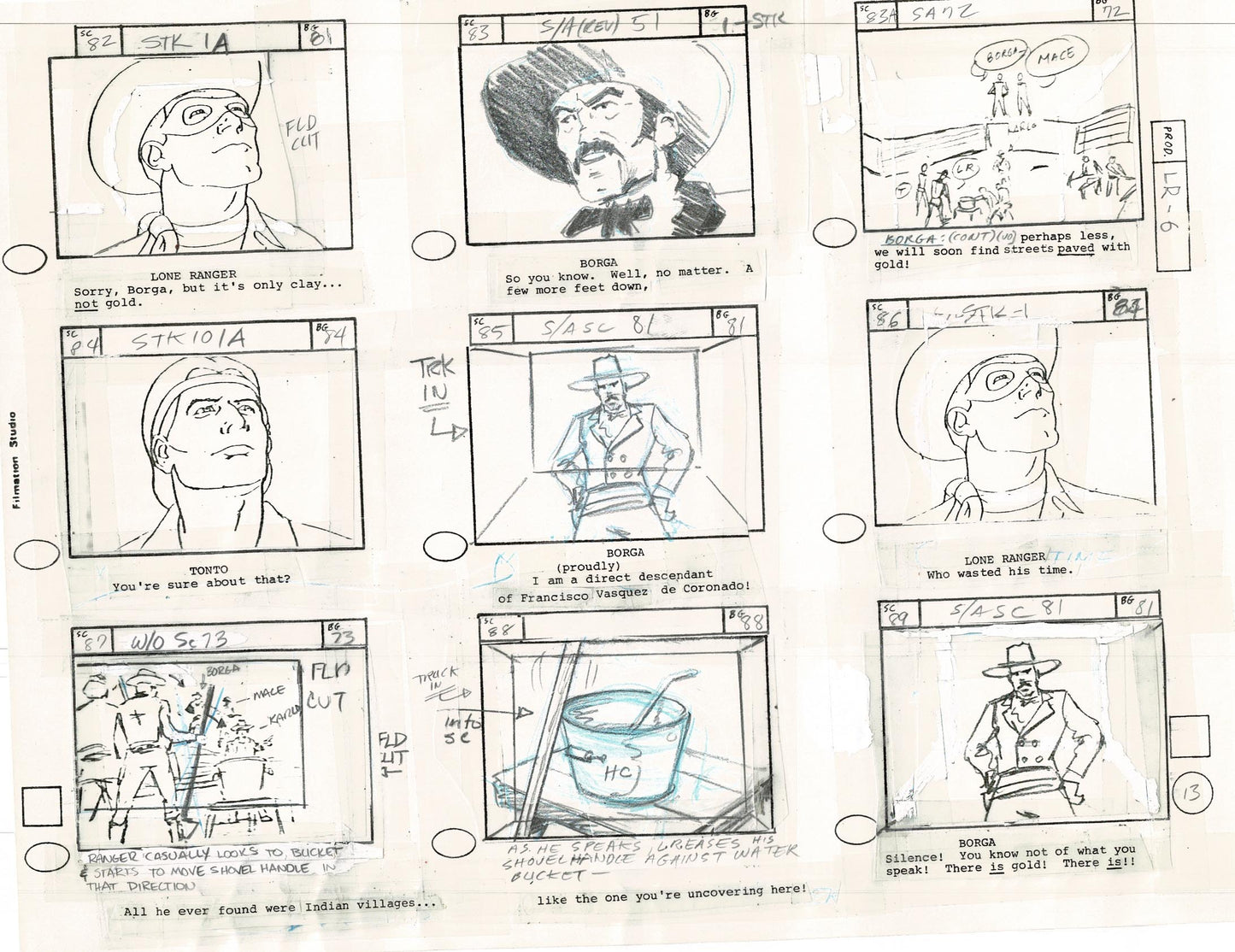 Lone Ranger Western Storyboard Animation Animation Page from Filmation 1980 E-019