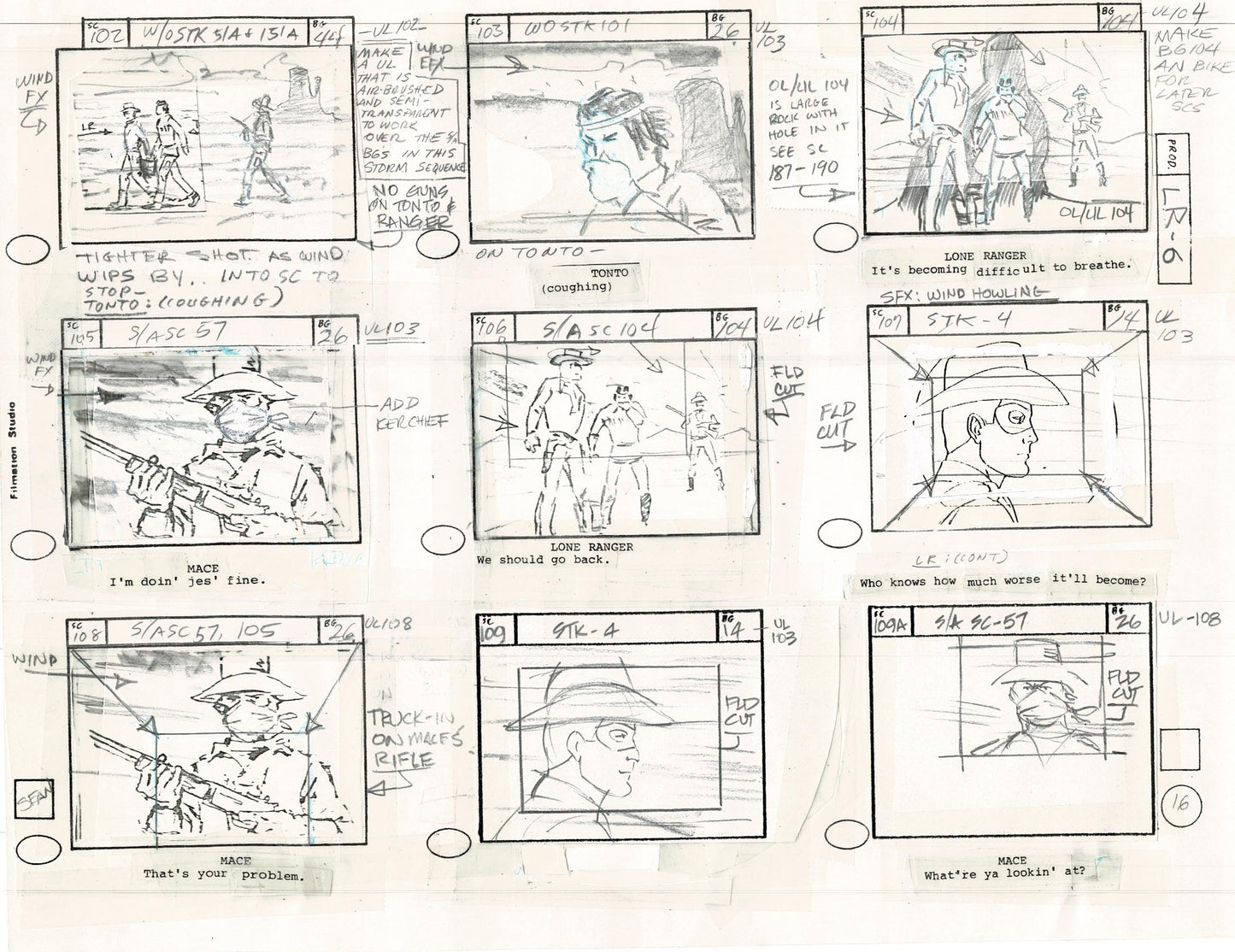 Lone Ranger Western Storyboard Animation Animation Page from Filmation 1980 E-022