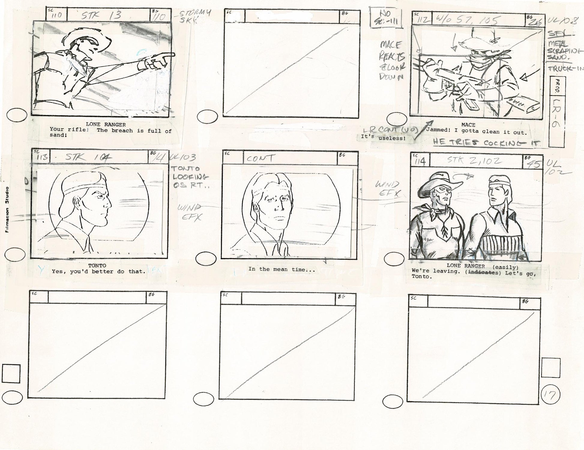 Lone Ranger Western Storyboard Animation Animation Page from Filmation ...