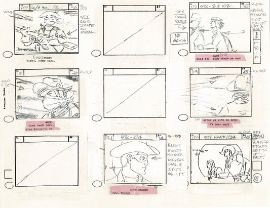 Lone Ranger Western Storyboard Animation Animation Page from Filmation 1980 E-024