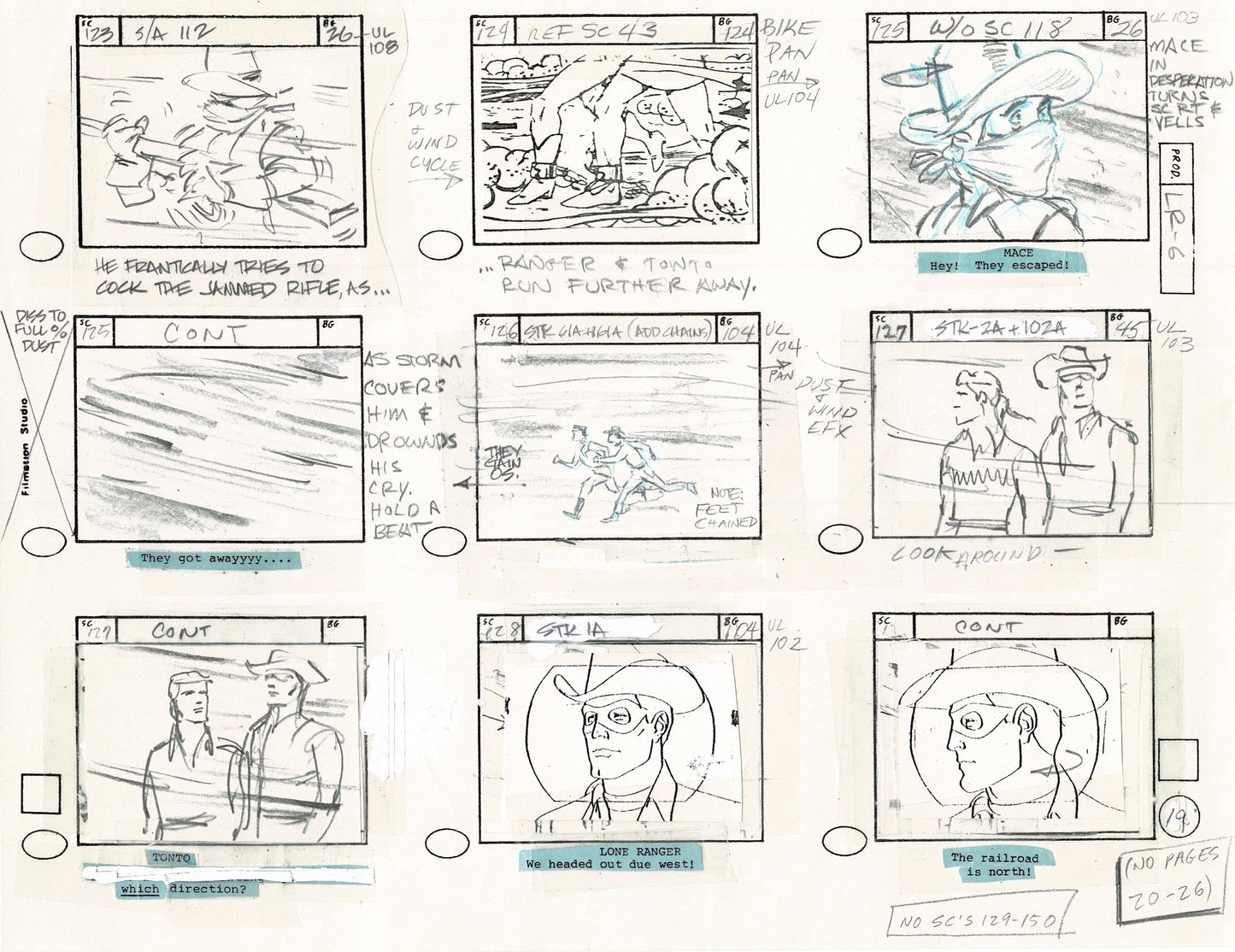 Lone Ranger Western Storyboard Animation Animation Page from Filmation 1980 E-025