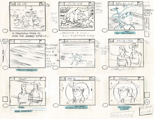 Lone Ranger Western Storyboard Animation Animation Page from Filmation 1980 E-025