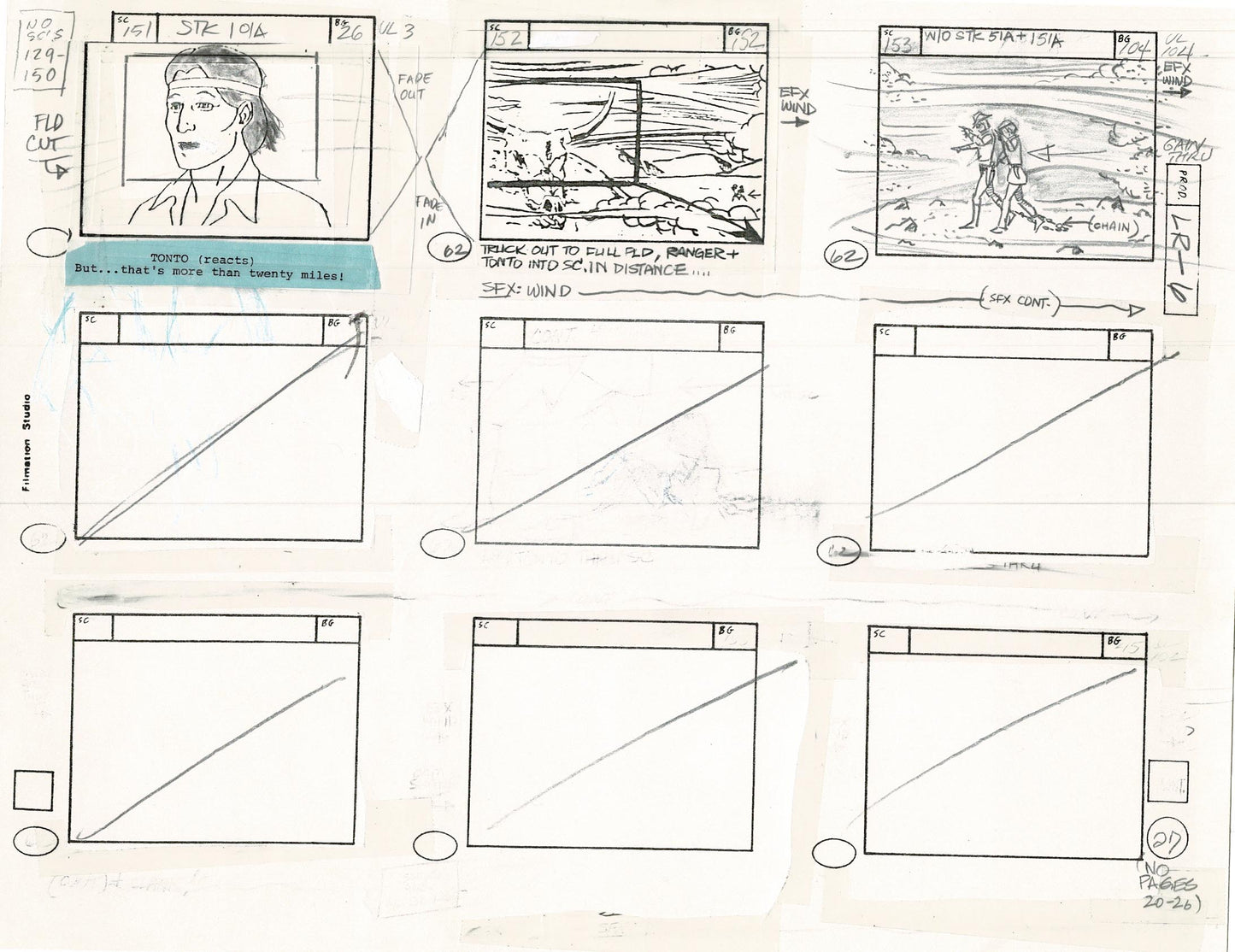 Lone Ranger Western Storyboard Animation Animation Page from Filmation 1980 E-026