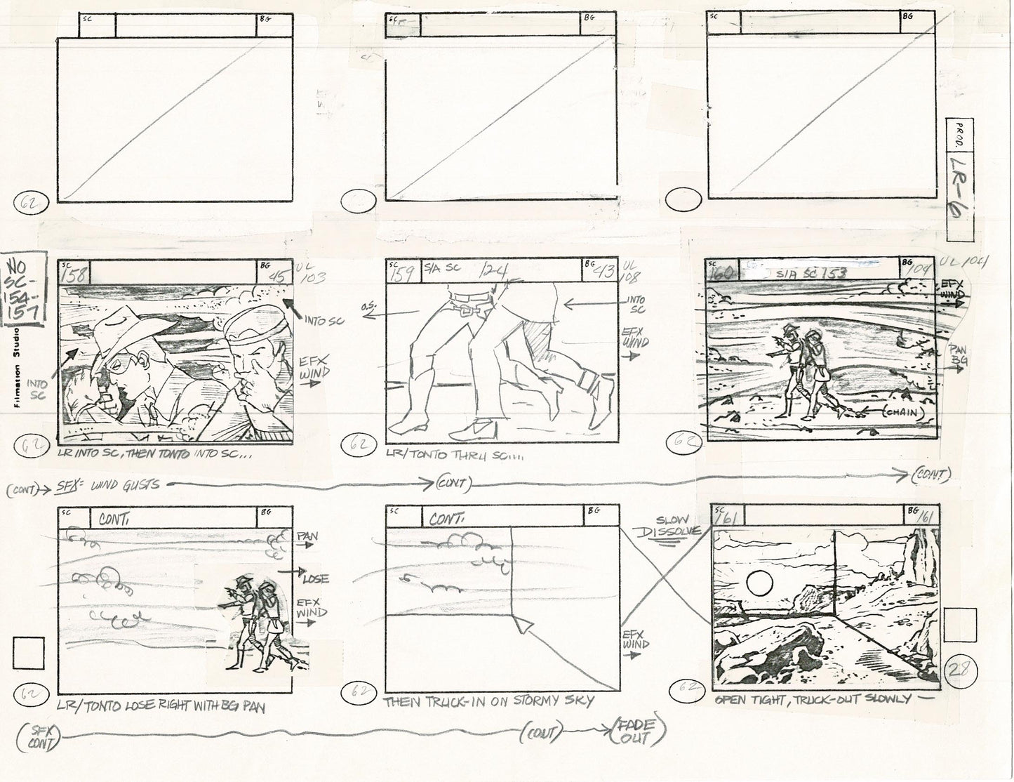 Lone Ranger Western Storyboard Animation Animation Page from Filmation 1980 E-027