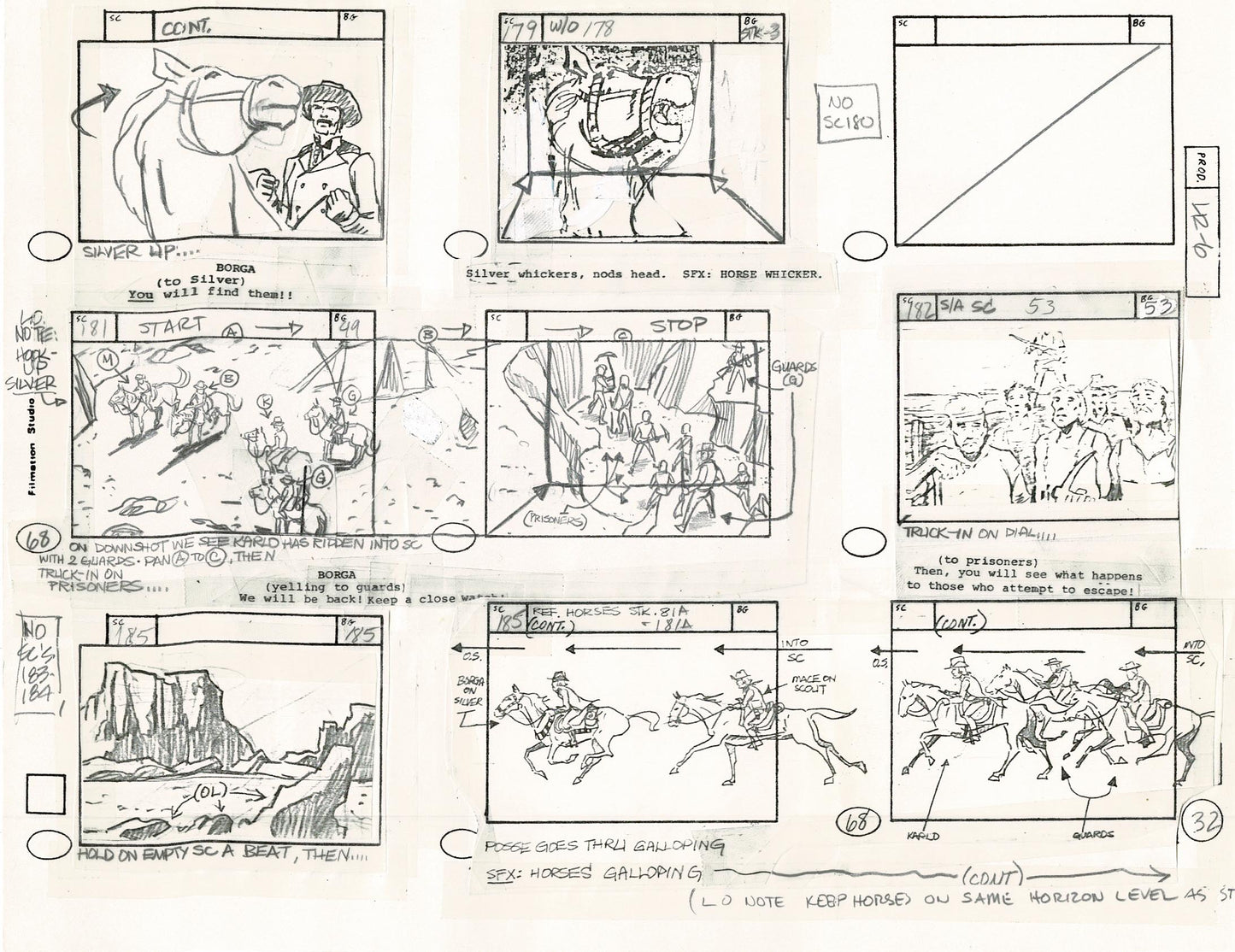 Lone Ranger Western Storyboard Animation Animation Page from Filmation 1980 E-032