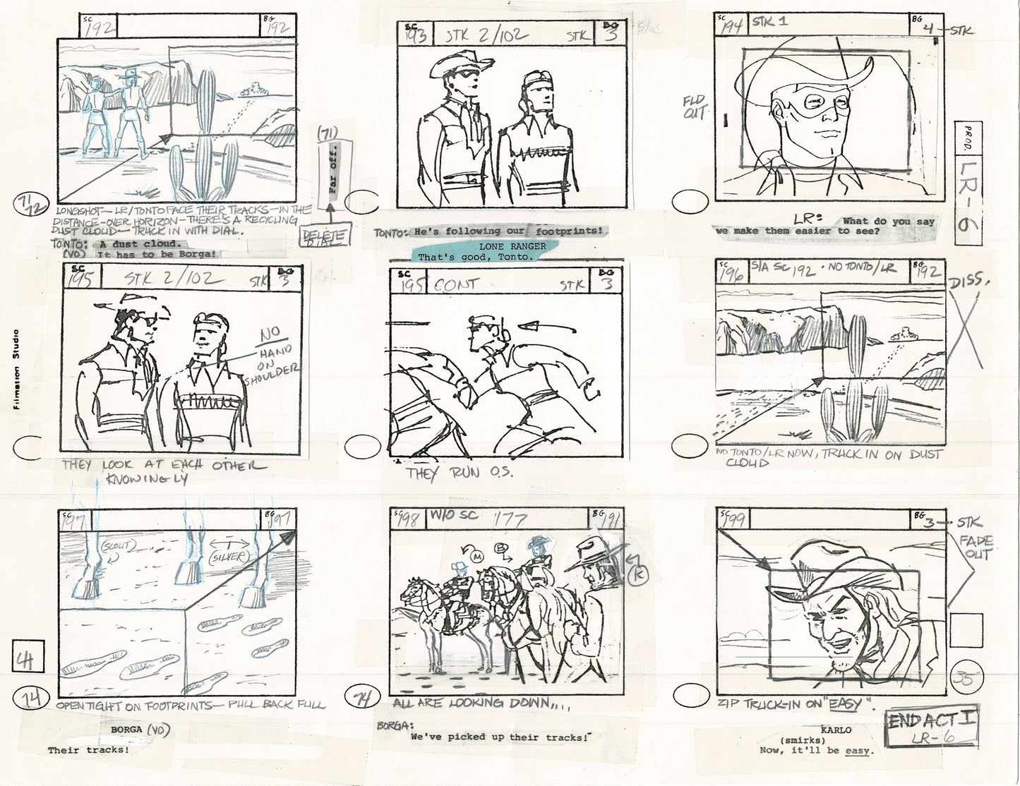 Lone Ranger Western Storyboard Animation Animation Page from Filmation 1980 E-035