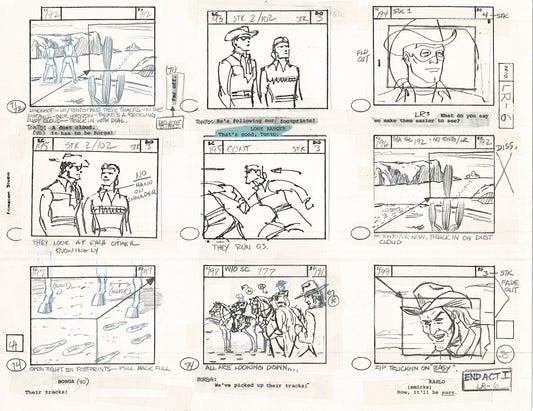 Lone Ranger Western Storyboard Animation Animation Page from Filmation 1980 E-035