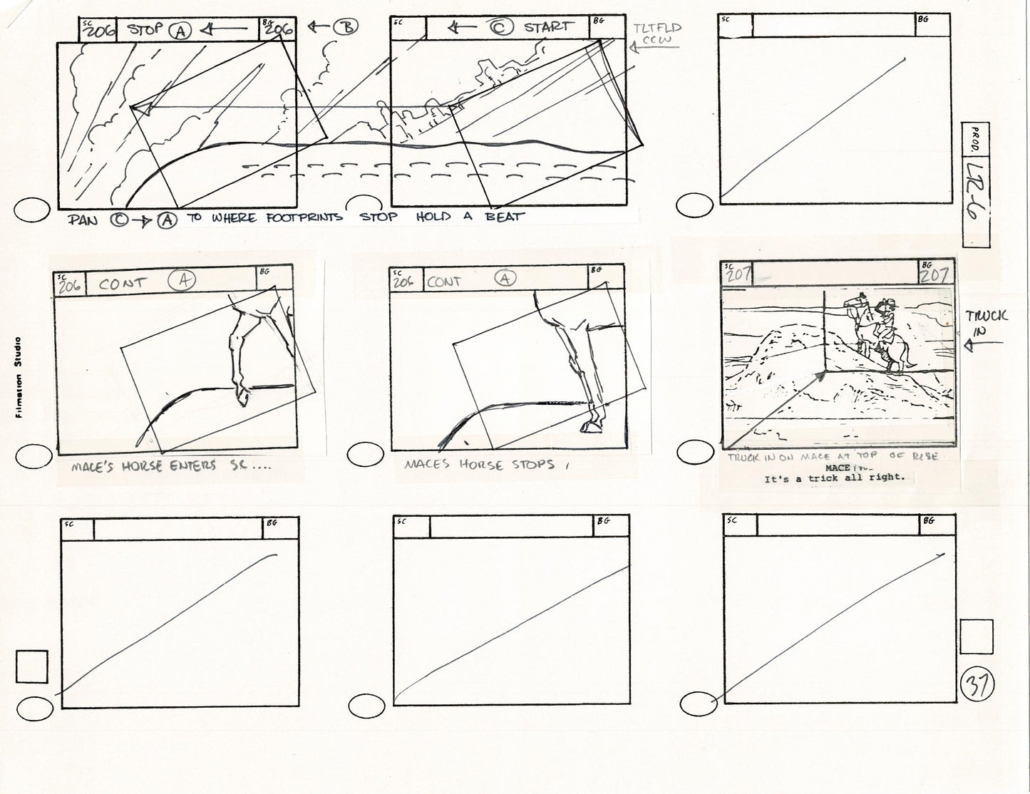 Lone Ranger Western Storyboard Animation Animation Page from Filmation 1980 F-003