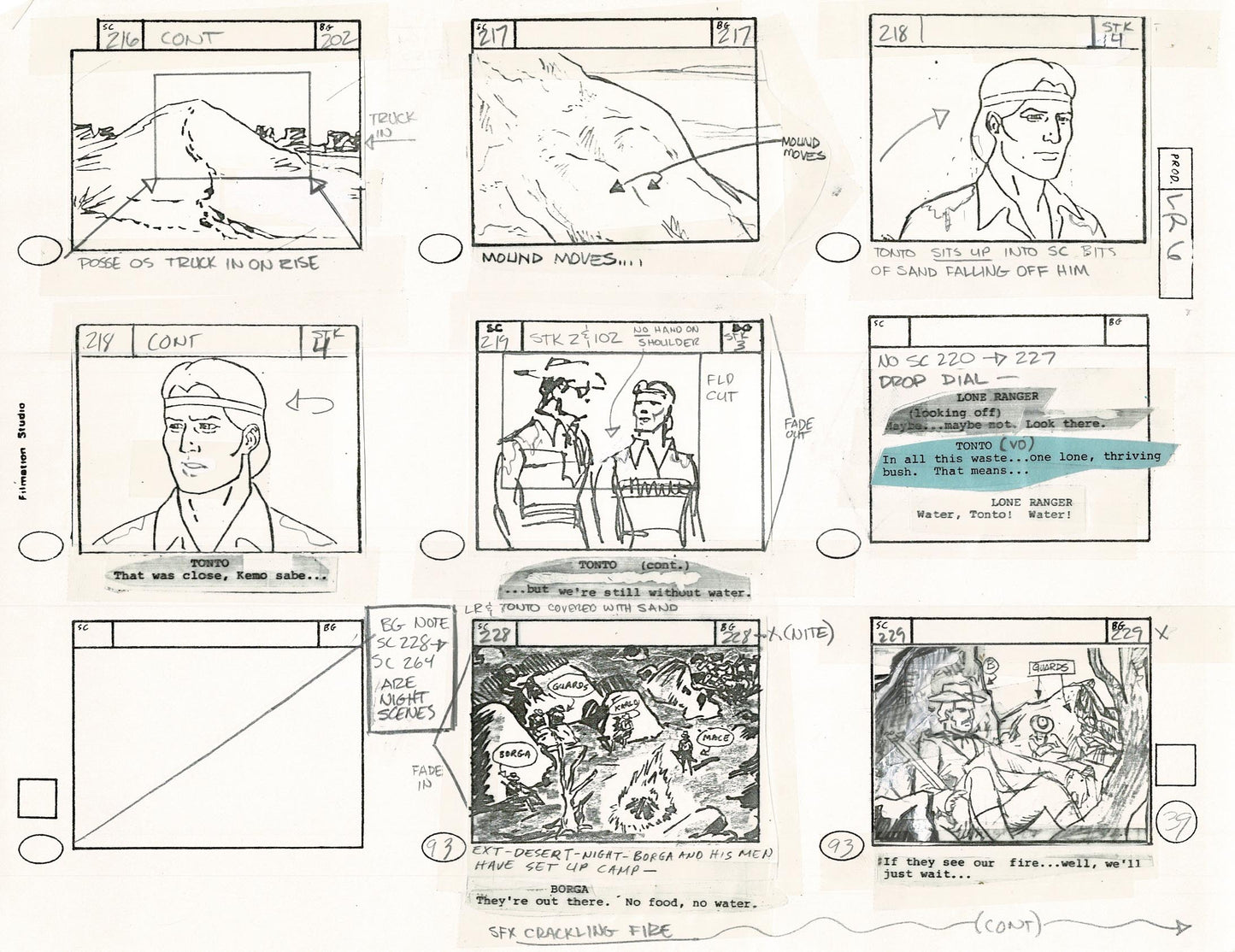 Lone Ranger Western Storyboard Animation Animation Page from Filmation 1980 F-005