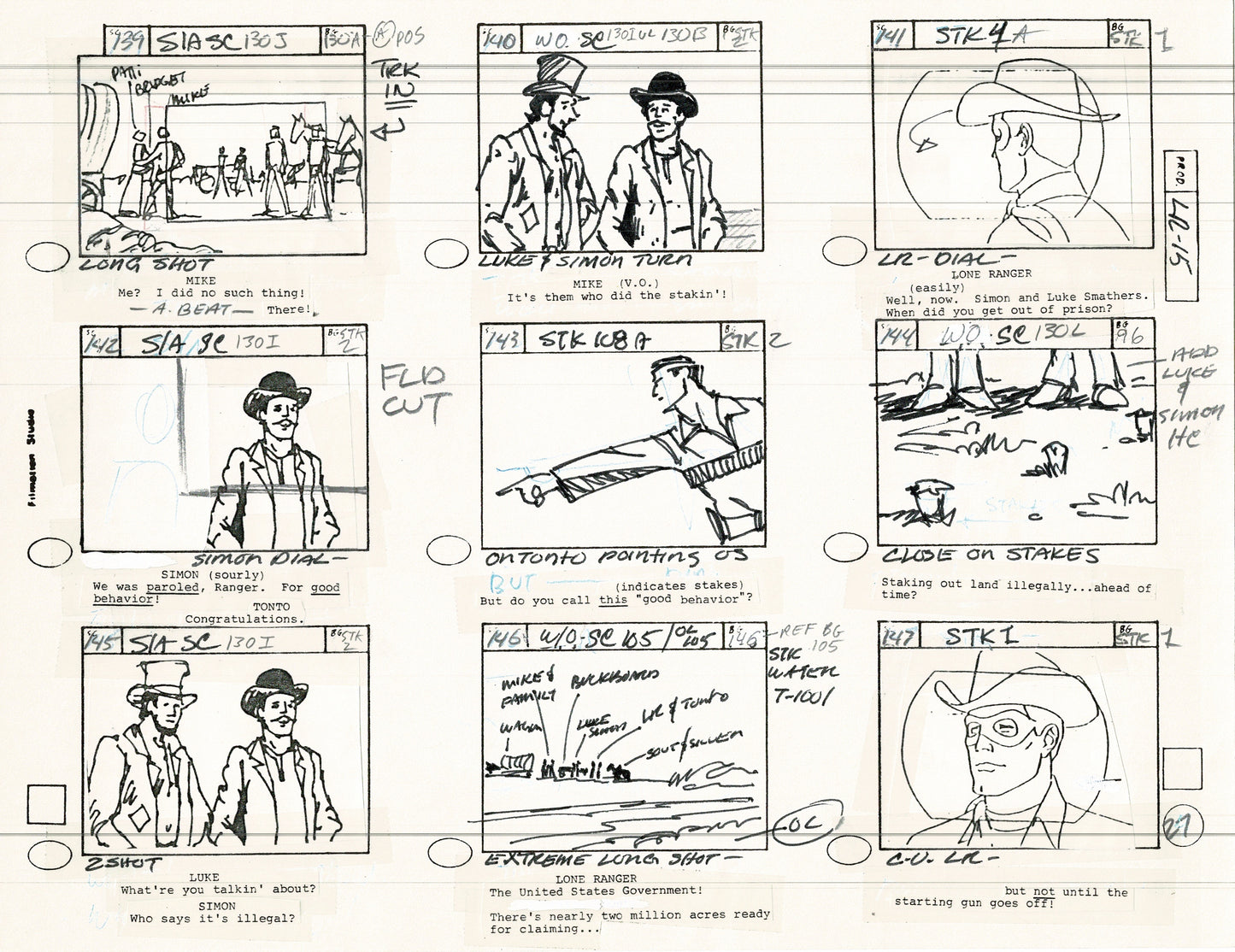 The Lone Ranger 1981 Production Animation Storyboard Page Filmation A-009