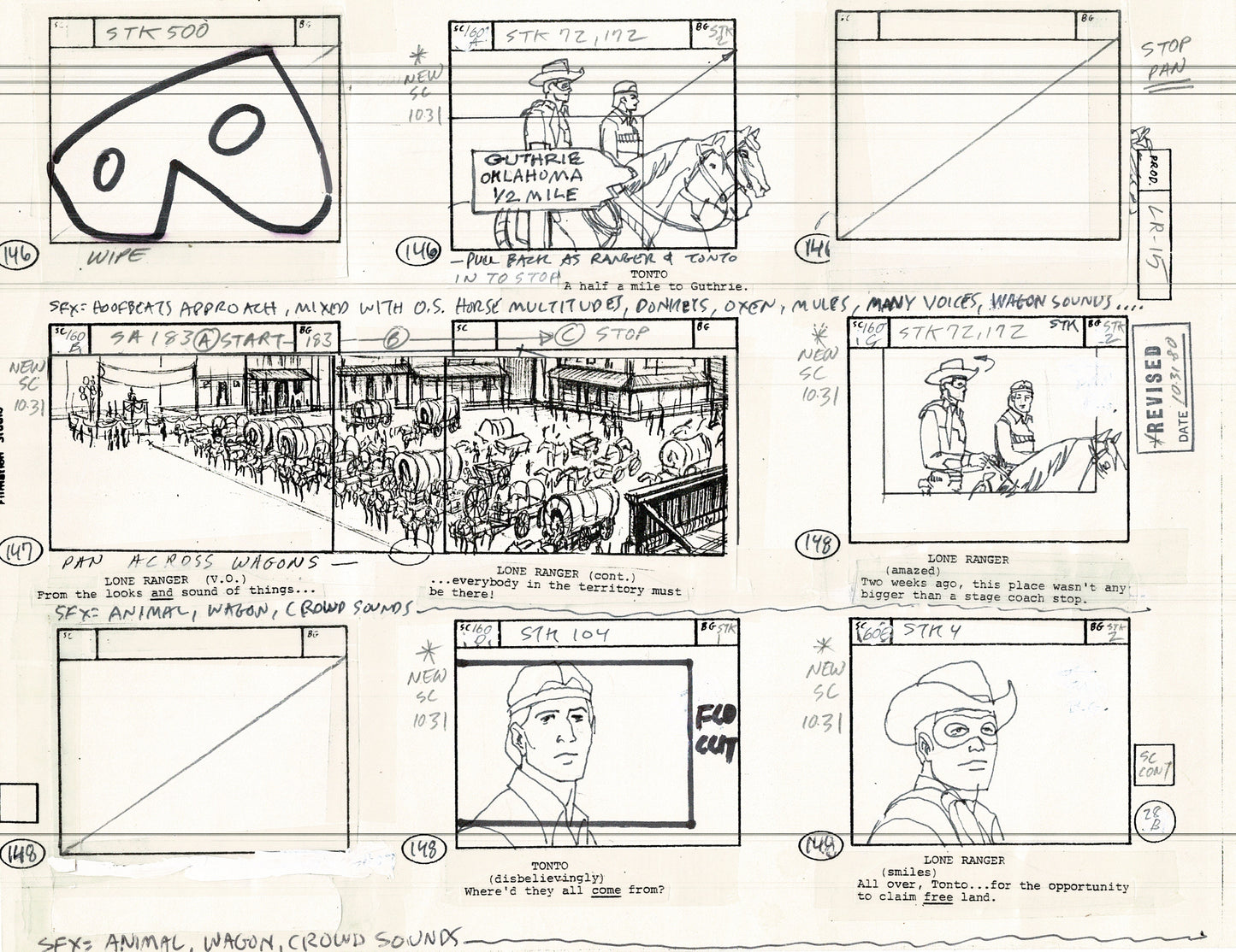 The Lone Ranger 1981 Production Animation Storyboard Page Filmation A-013