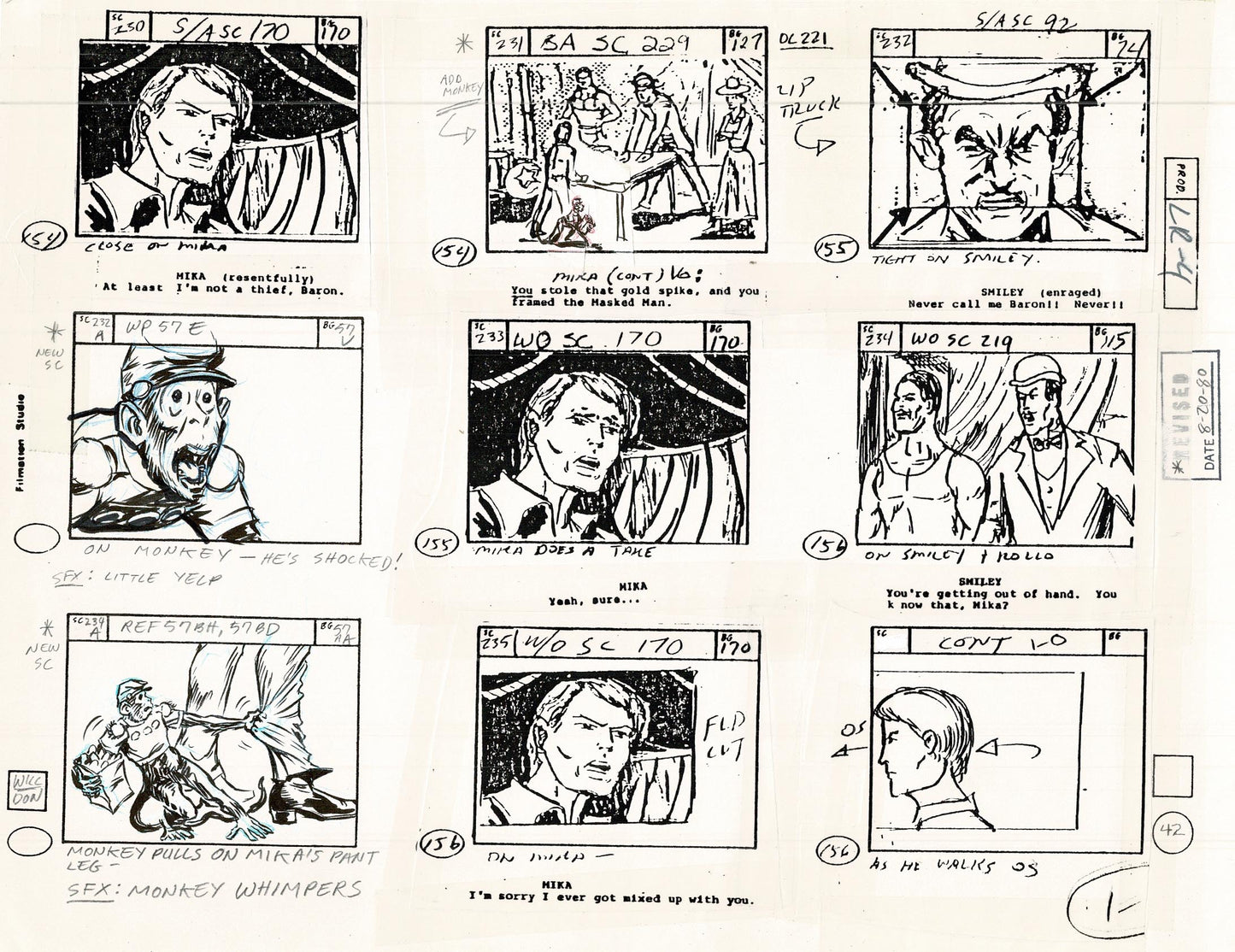 Lone Ranger Western Storyboard Animation Animation Page from Filmation 1980 D-006