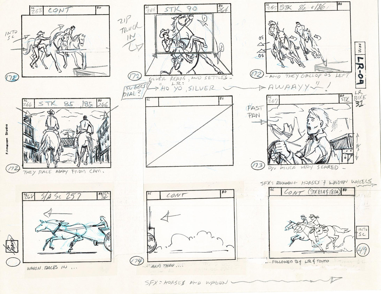 Lone Ranger Western Storyboard Animation Animation Page from Filmation 1980 D-022