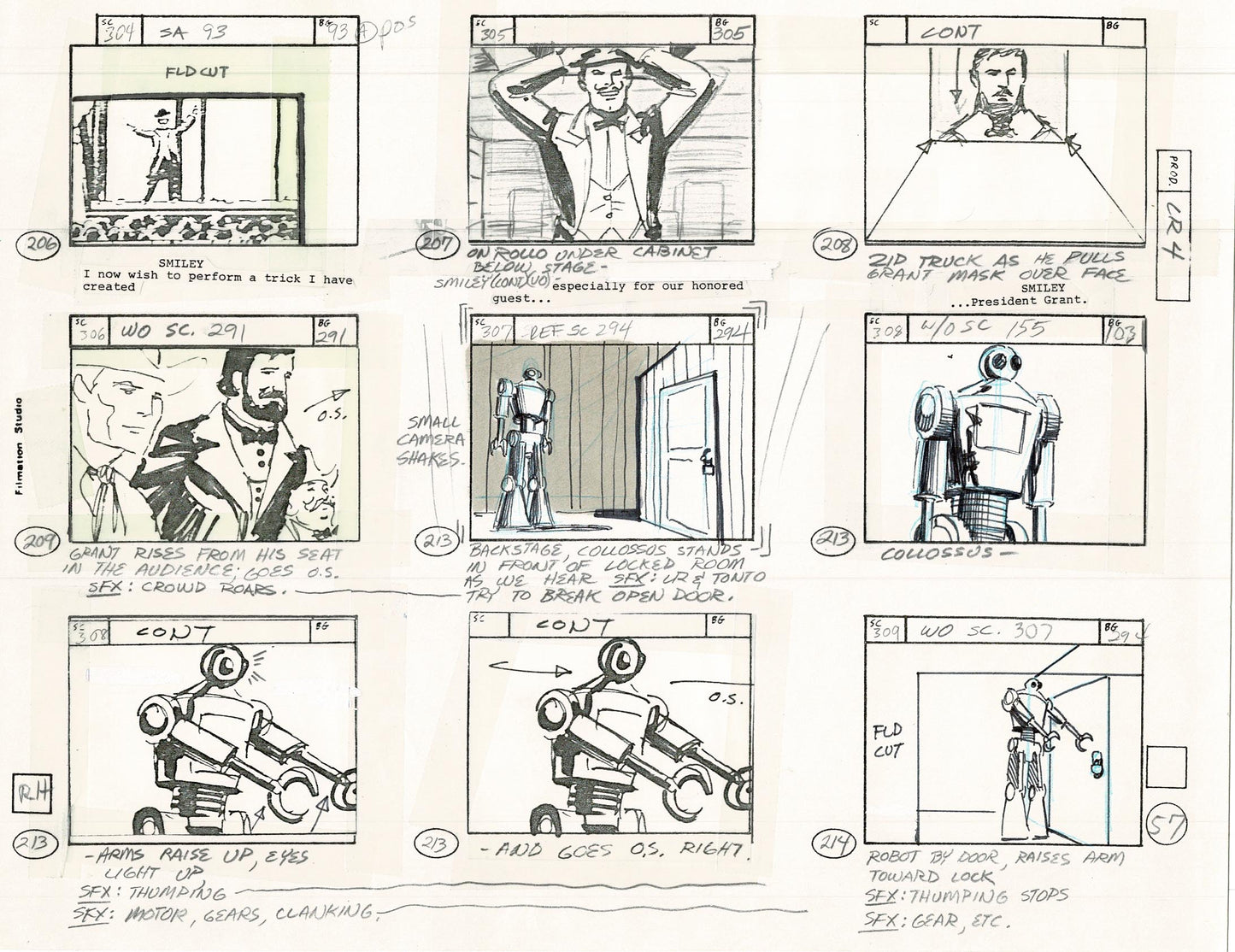 Lone Ranger Western Storyboard Animation Animation Page from Filmation 1980 D-030