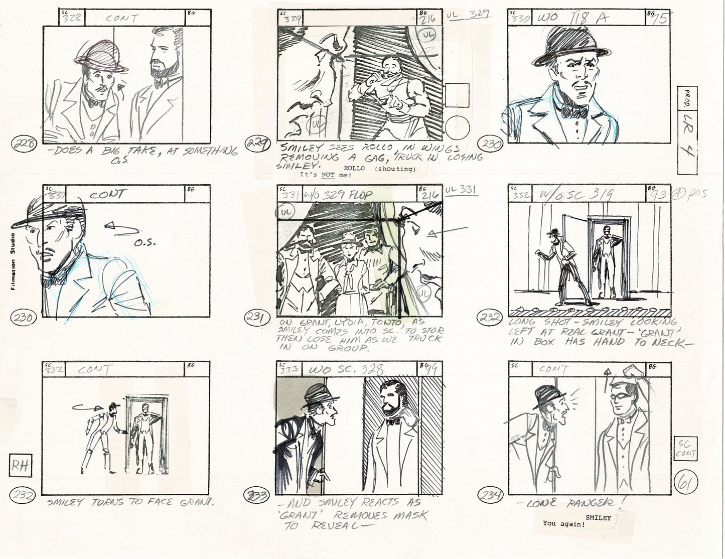 Lone Ranger Western Storyboard Animation Animation Page from Filmation 1980 D-035