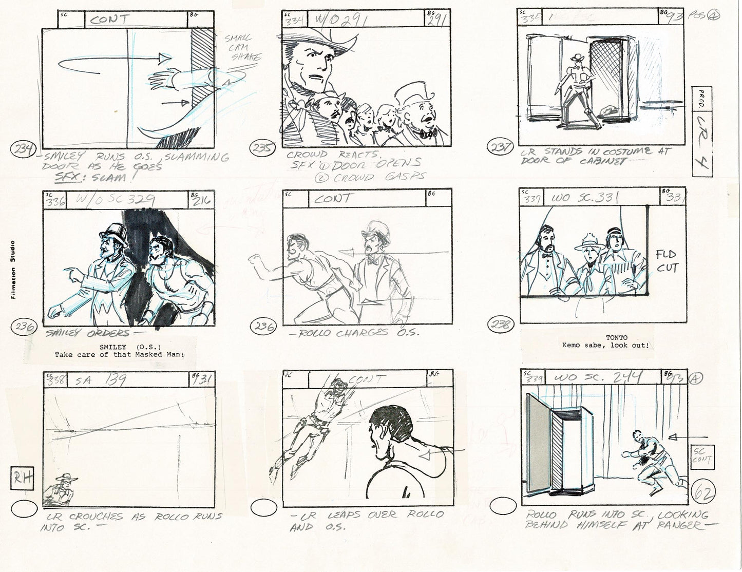 Lone Ranger Western Storyboard Animation Animation Page from Filmation 1980 D-036