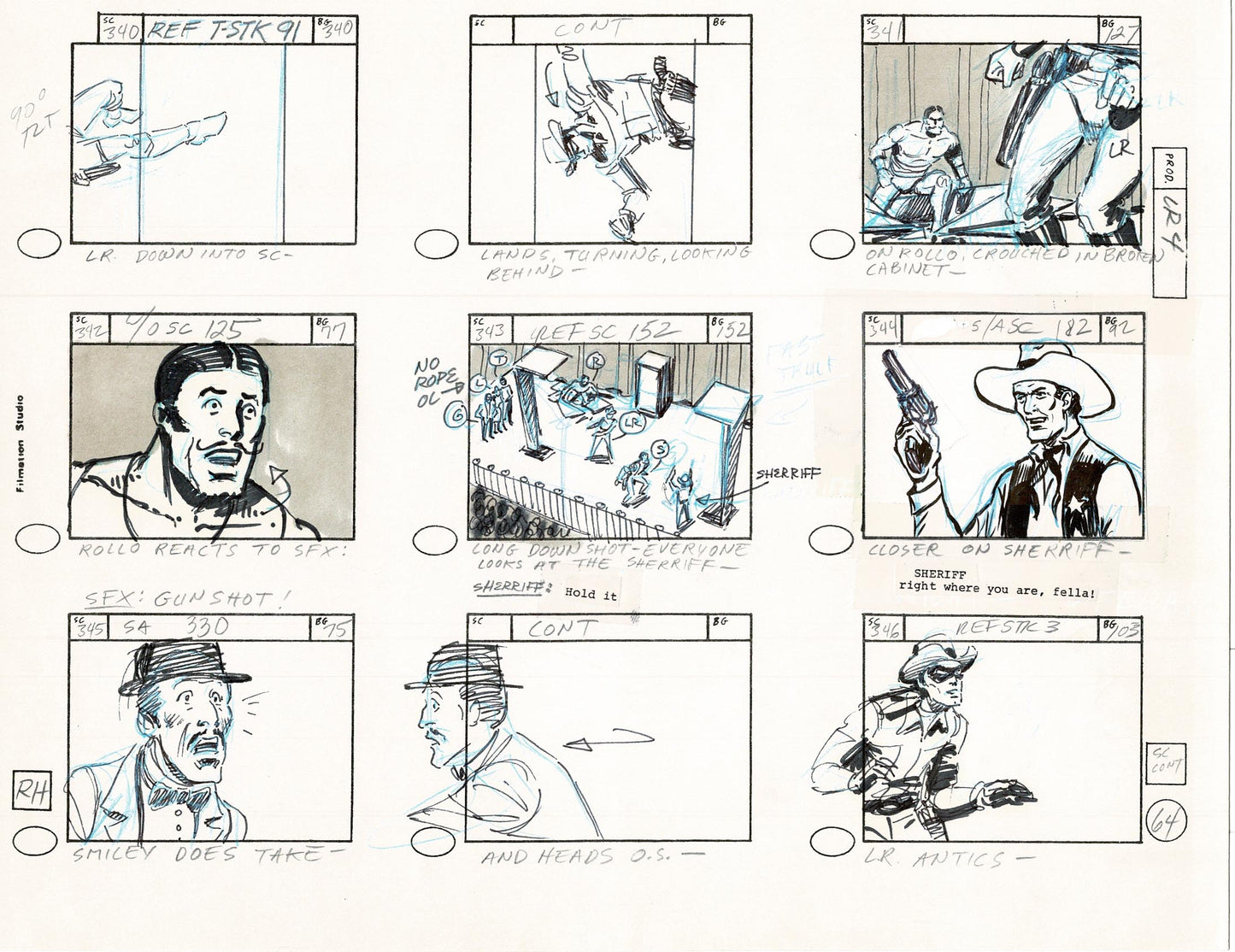 Lone Ranger Western Storyboard Animation Animation Page from Filmation 1980 D-038