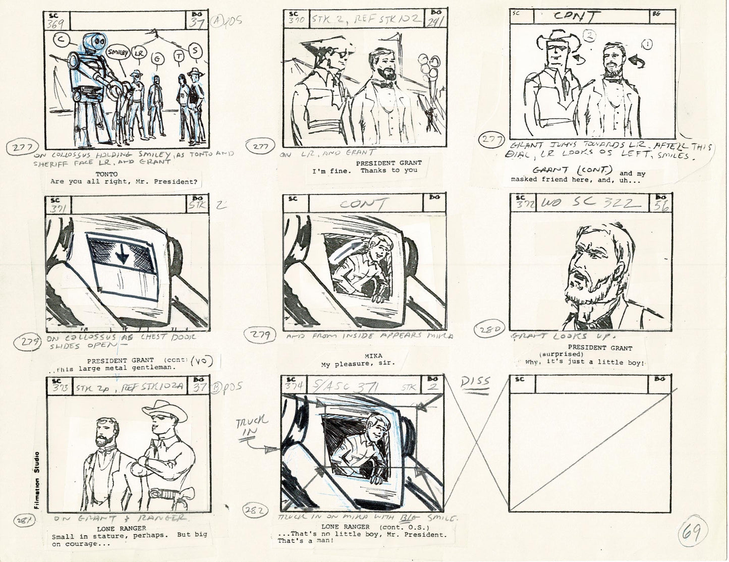 Lone Ranger Western Storyboard Animation Animation Page from Filmation 1980 D-043