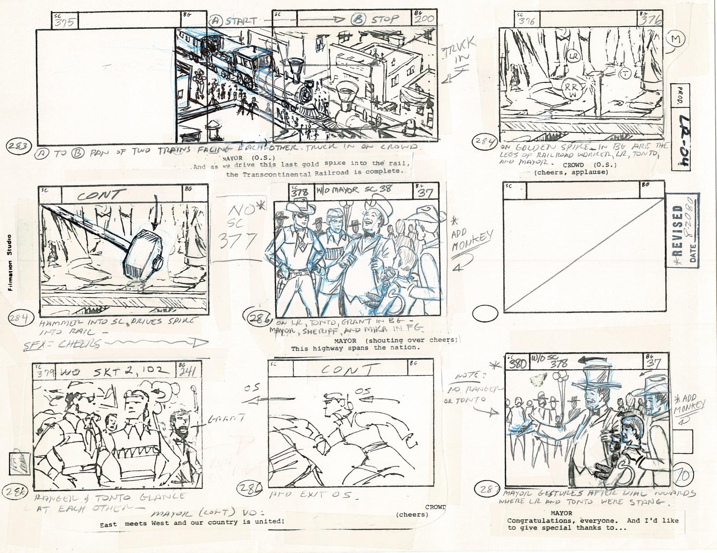 Lone Ranger Western Storyboard Animation Animation Page from Filmation 1980 D-044