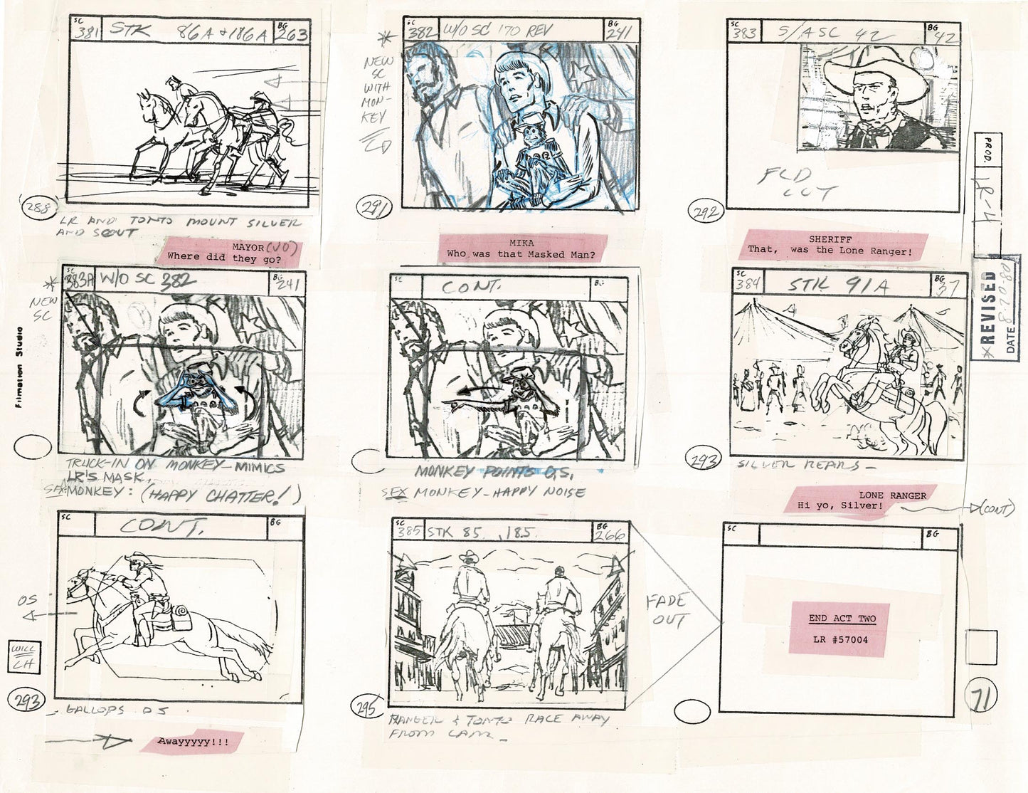 Lone Ranger Western Storyboard Animation Animation Page from Filmation 1980 D-045