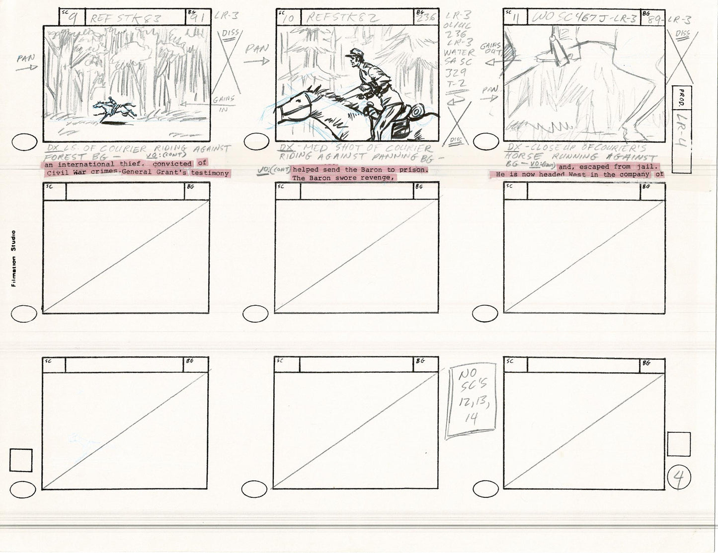 Lone Ranger Western Storyboard Animation Animation Page from Filmation 1980 C-004