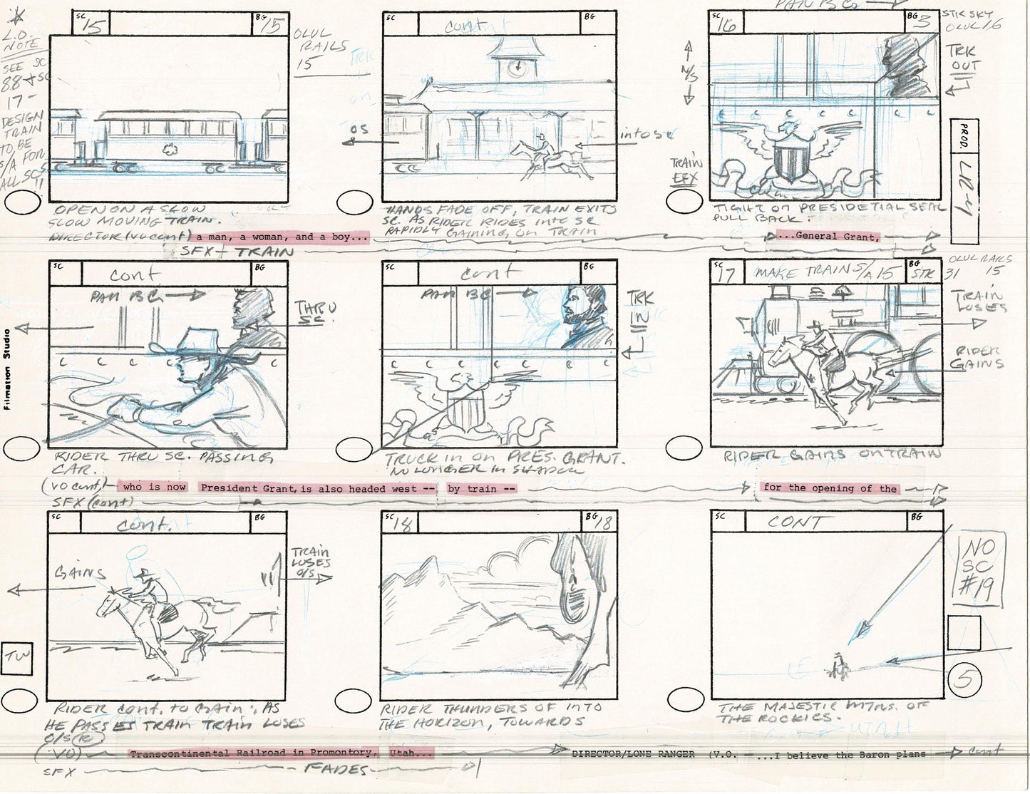 Lone Ranger Western Storyboard Animation Animation Page from Filmation 1980 C-005