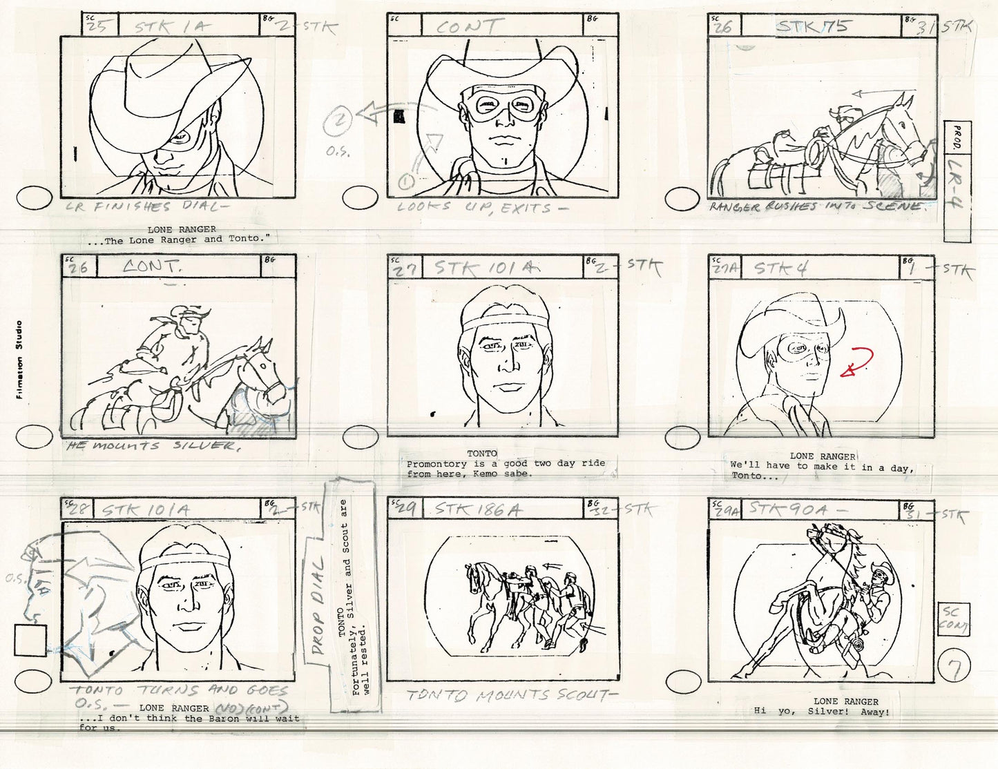 Lone Ranger Western Storyboard Animation Animation Page from Filmation 1980 C-007