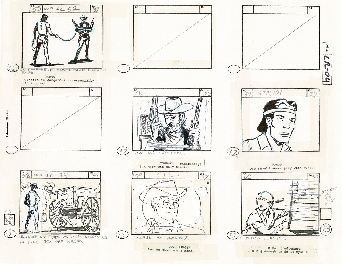 Lone Ranger Western Storyboard Animation Animation Page from Filmation 1980 C-014