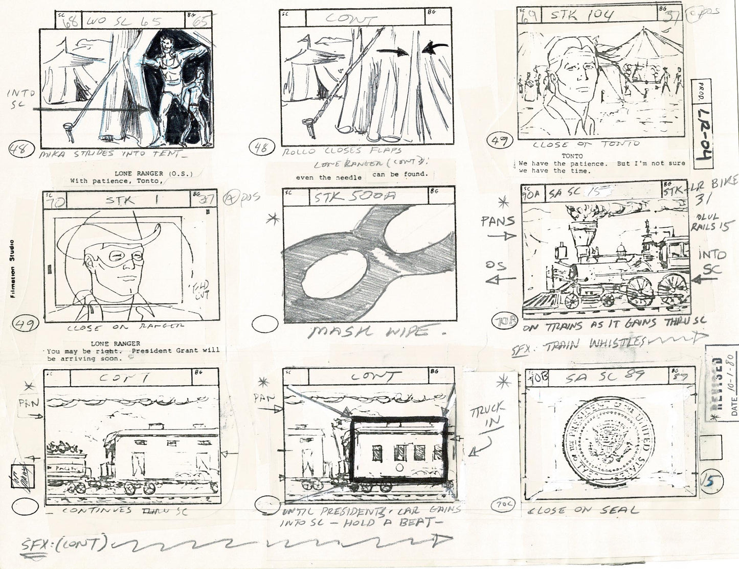 Lone Ranger Western Storyboard Animation Animation Page from Filmation 1980 C-016