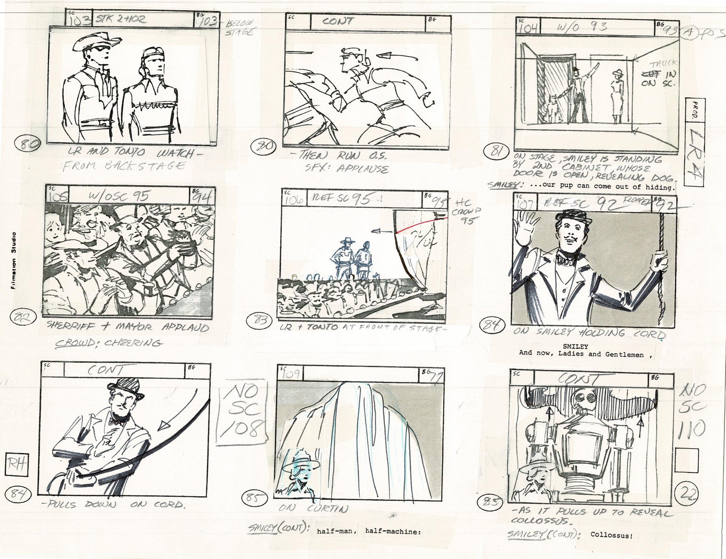 Lone Ranger Western Storyboard Animation Animation Page from Filmation 1980 C-029