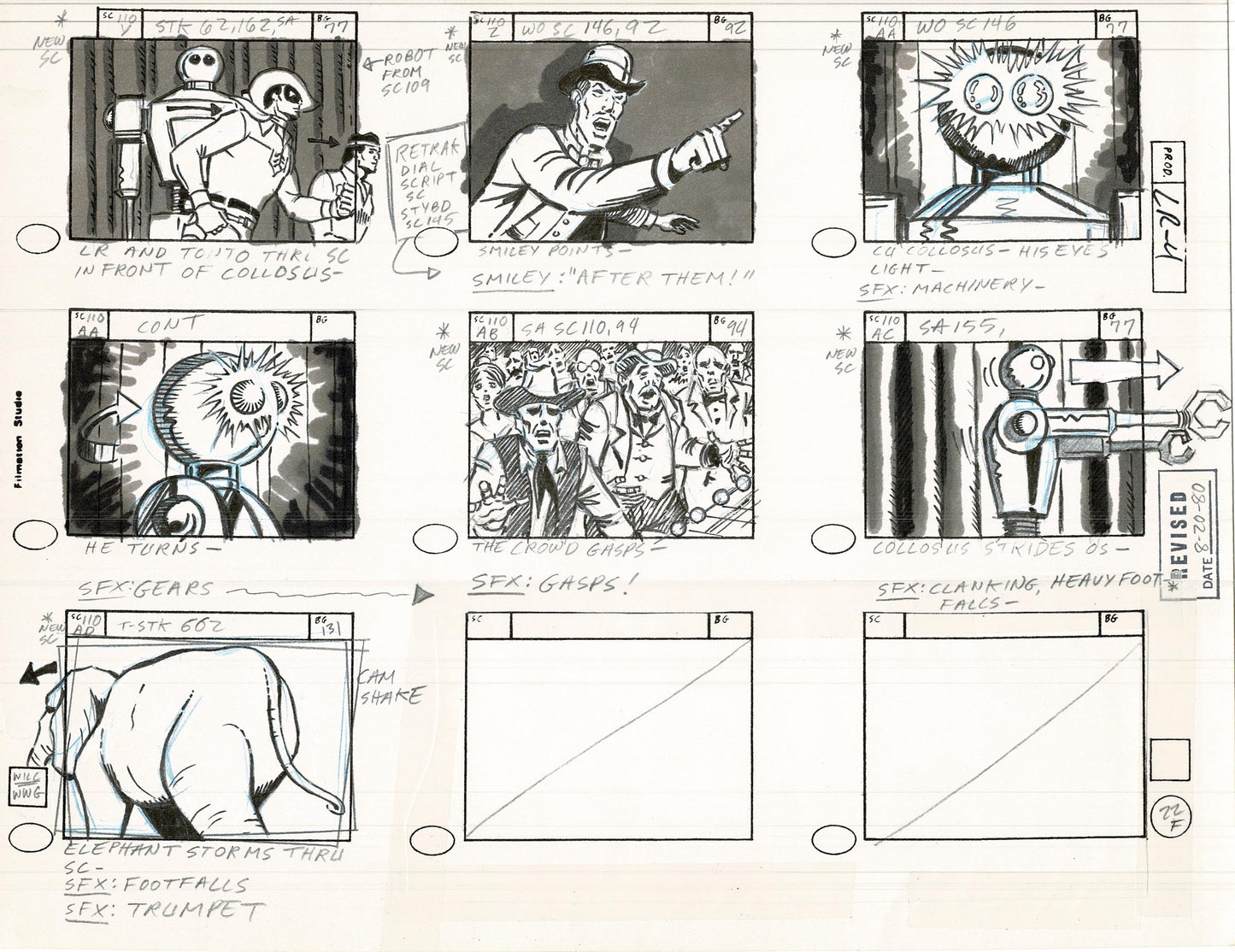 Lone Ranger Western Storyboard Animation Animation Page from Filmation 1980 C-036