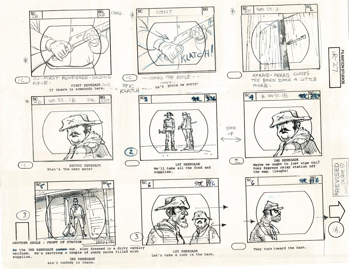 The Lone Ranger 1981 Production Animation Storyboard Page from Filmation B-002