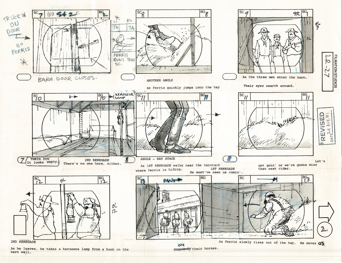 The Lone Ranger 1981 Production Animation Storyboard Page from Filmation B-003