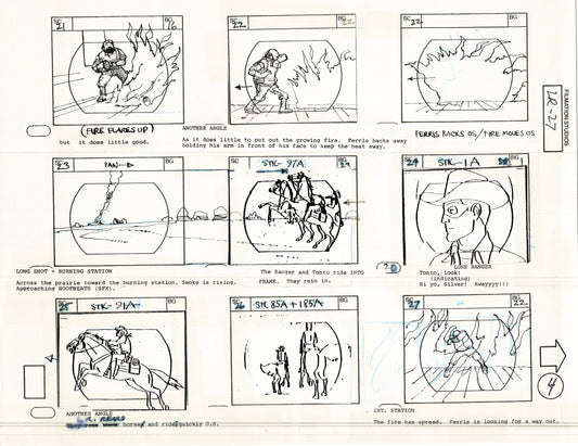 The Lone Ranger 1981 Production Animation Storyboard Page from Filmation B-005