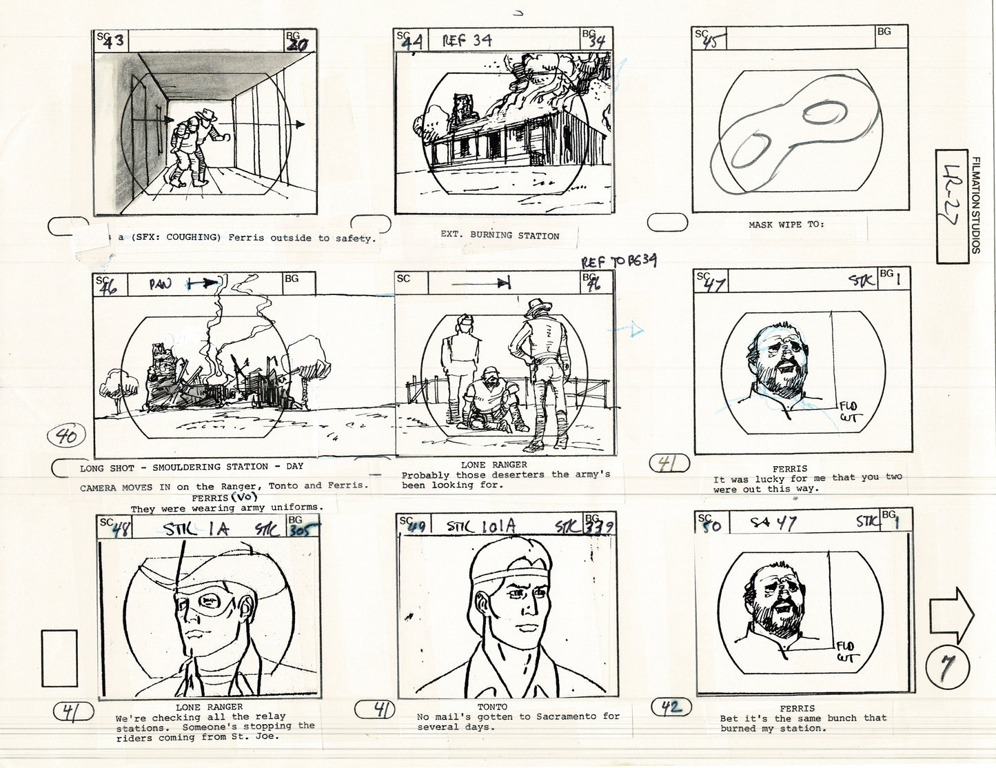 The Lone Ranger 1981 Production Animation Storyboard Page from Filmation B-008