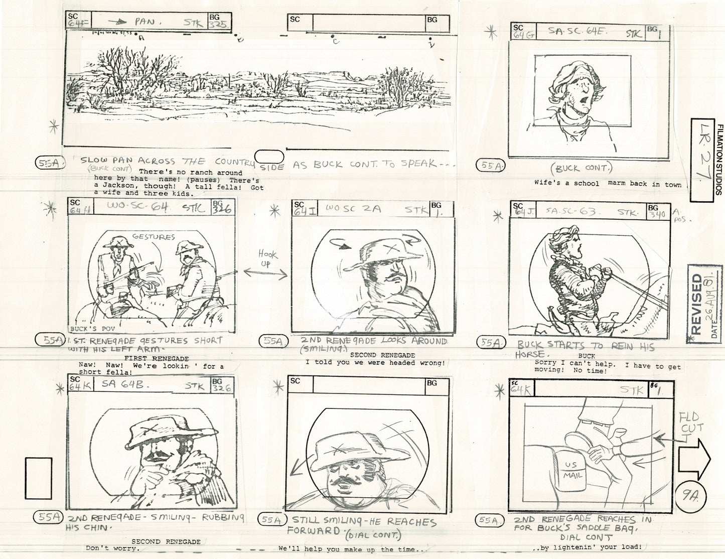 The Lone Ranger 1981 Production Animation Storyboard Page from Filmation B-011