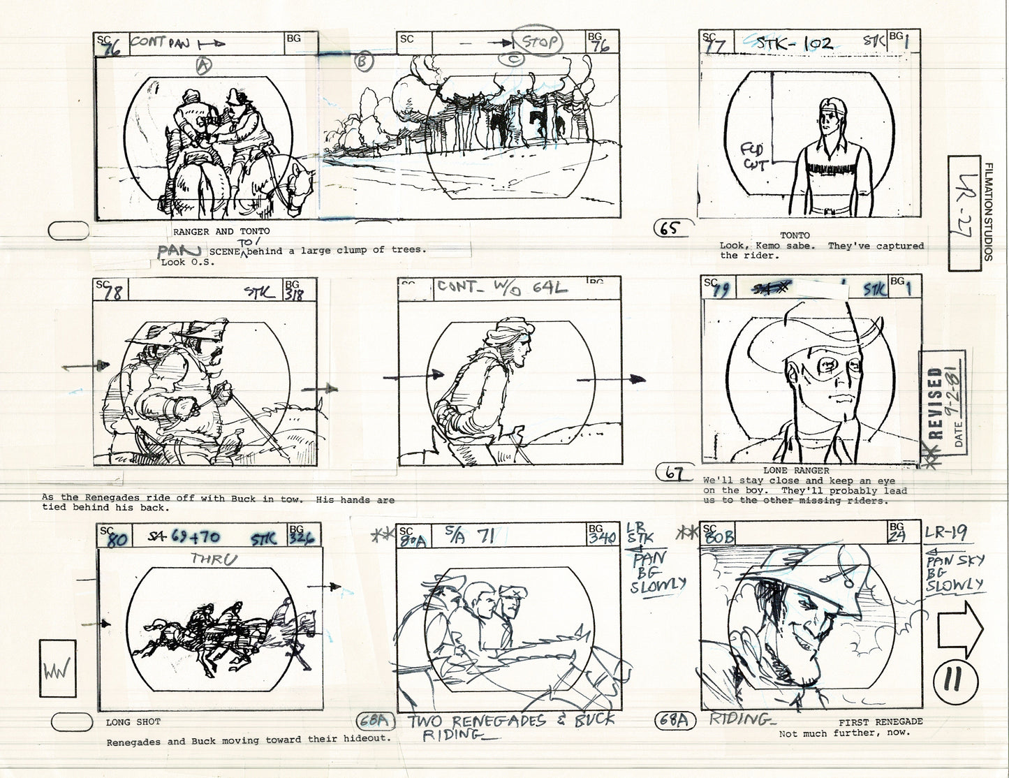 The Lone Ranger 1981 Production Animation Storyboard Page from Filmation B-014