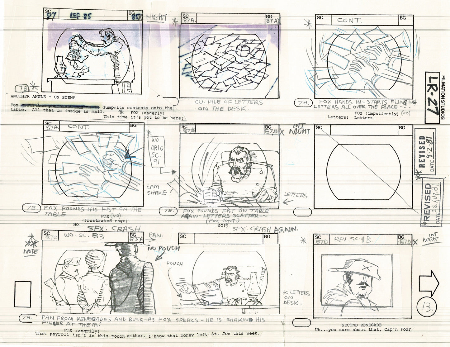 The Lone Ranger 1981 Production Animation Storyboard Page from Filmation B-017