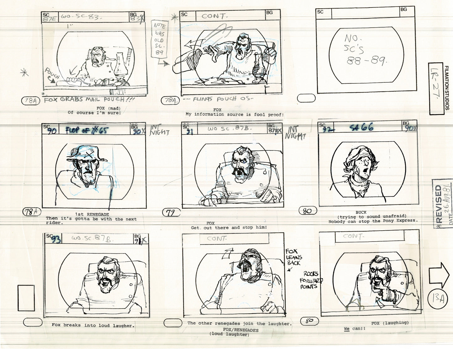 The Lone Ranger 1981 Production Animation Storyboard Page from Filmation B-018