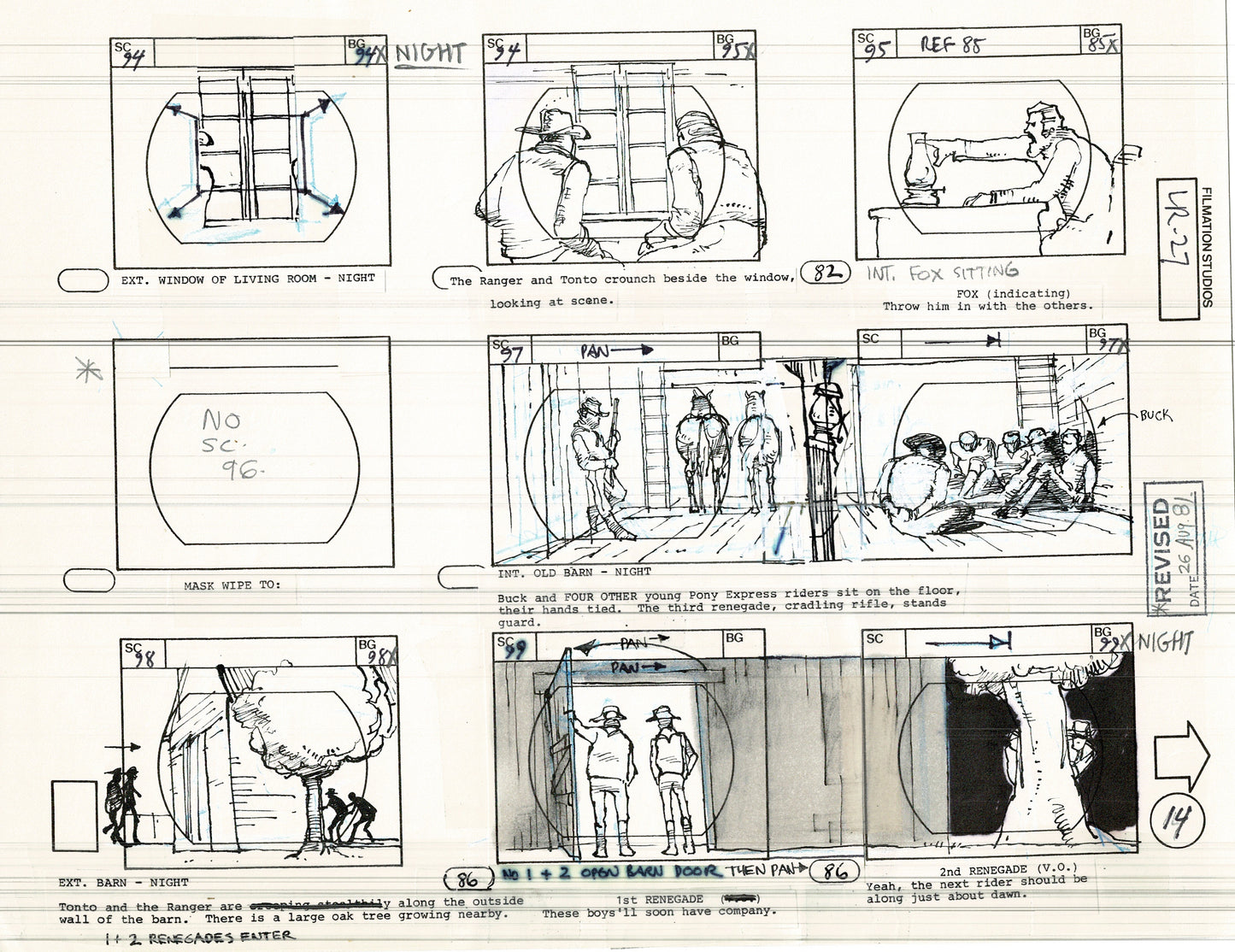 The Lone Ranger 1981 Production Animation Storyboard Page from Filmation B-019