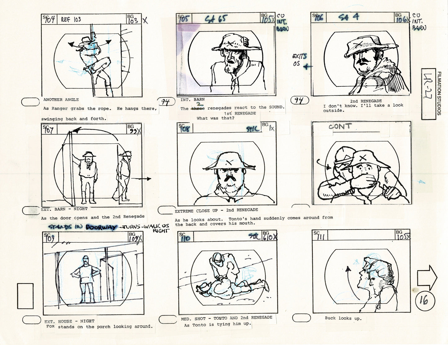 The Lone Ranger 1981 Production Animation Storyboard Page from Filmation B-021