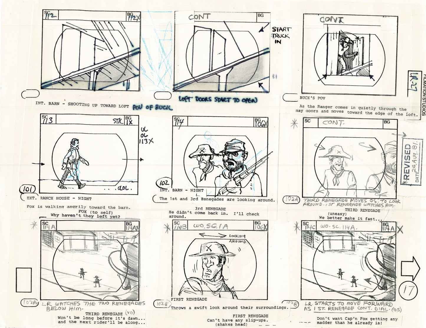 The Lone Ranger 1981 Production Animation Storyboard Page from Filmation B-022