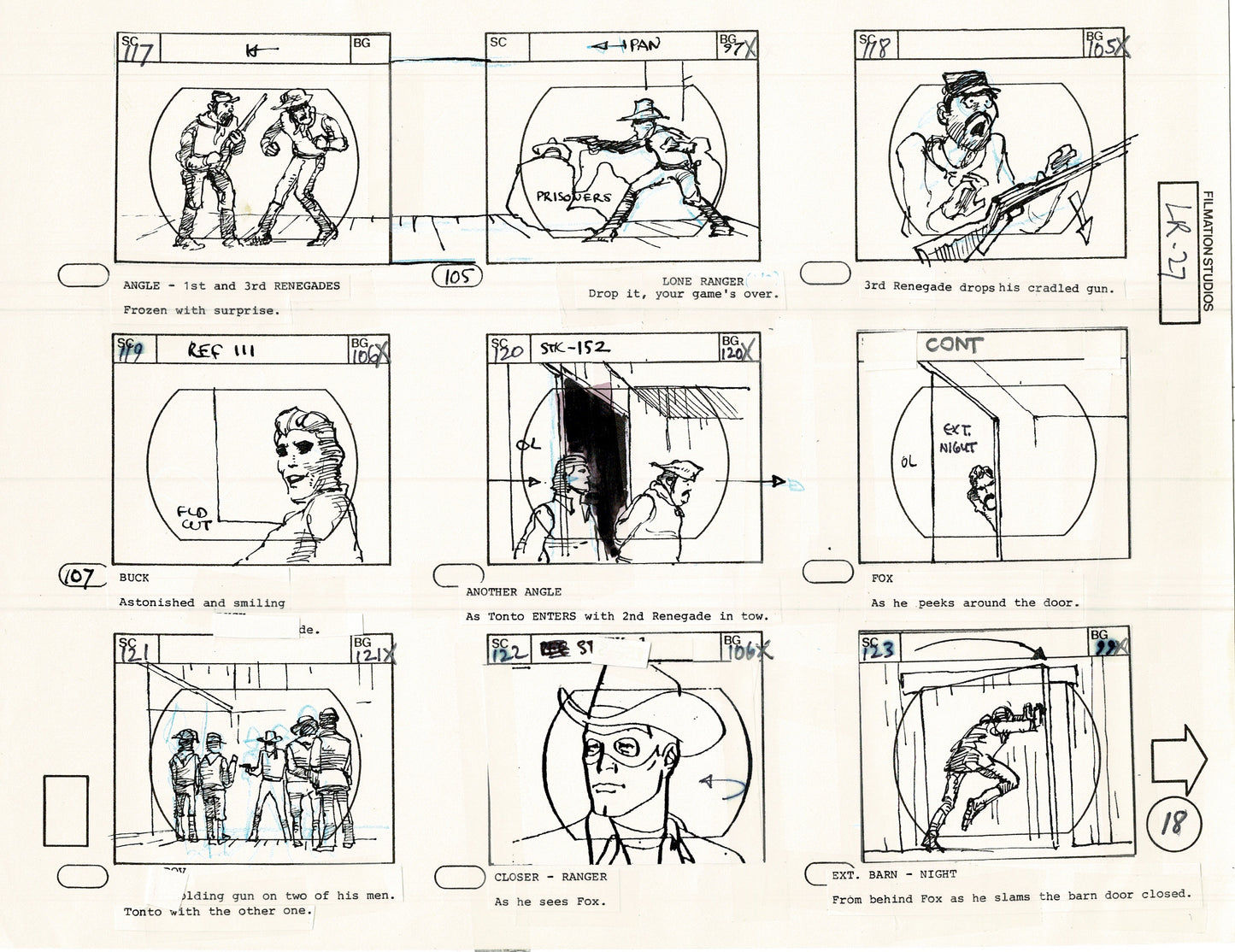 The Lone Ranger 1981 Production Animation Storyboard Page from Filmation B-024