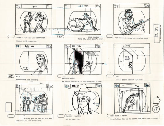 The Lone Ranger 1981 Production Animation Storyboard Page from Filmation B-024